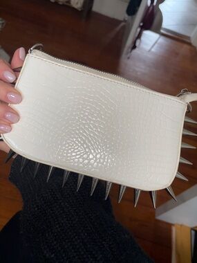 White Croc-Embossed Spike Clutch